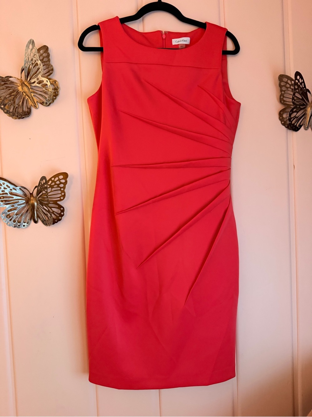 Calvin Klein Coral Sheath Dress with Draped Front sz10